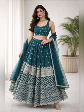Green Sequin Zari Embroidery Work Lehenga Choli